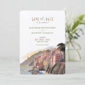 Waterverf Amalfi Coast Wedding Save the Date Kaart (Staand voorkant)