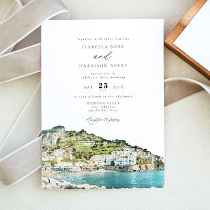 Waterverf Amalfi kust Italië Skyline Wedding Kaart