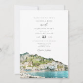 Waterverf Amalfi kust Italië Skyline Wedding Kaart (Voorkant)
