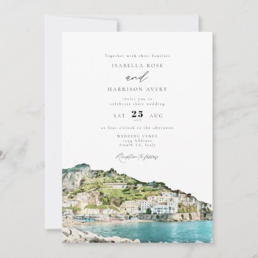 Waterverf Amalfi kust Italië Skyline Wedding Kaart (Voorkant)