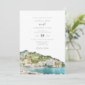 Waterverf Amalfi kust Italië Skyline Wedding Kaart (Staand voorkant)