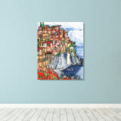 Waterverf Amalfi kust van Italië Scène Canvas Afdruk (Insitu (Houten vloer))