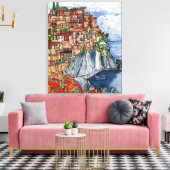 Waterverf Amalfi kust van Italië Scène Canvas Afdruk (Insitu (Woonkamer))