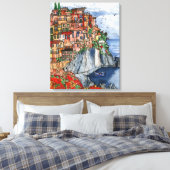 Waterverf Amalfi kust van Italië Scène Canvas Afdruk (Insitu (Slaapkamer))