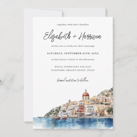 Waterverf Amalfikust Italië Trouwfoto Kaart (Voorkant)