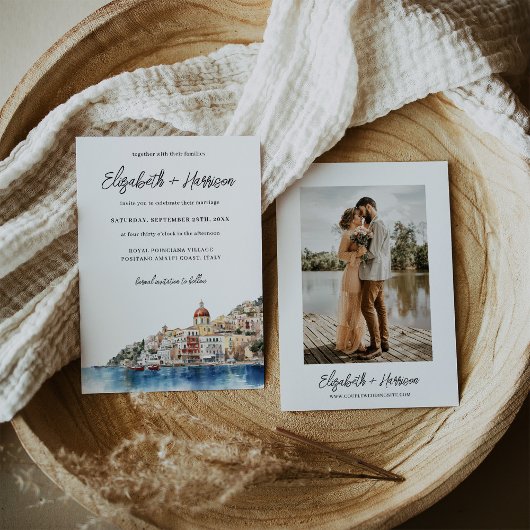 Waterverf Amalfikust Italië Trouwfoto Kaart