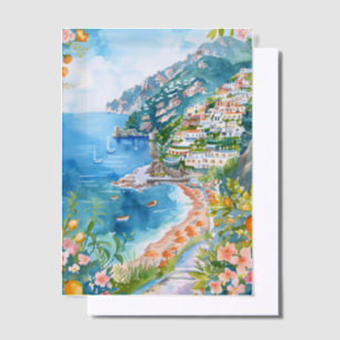 Waterverf Amalfikust Mediterraan Italiaans Vellum Uitnodigingen