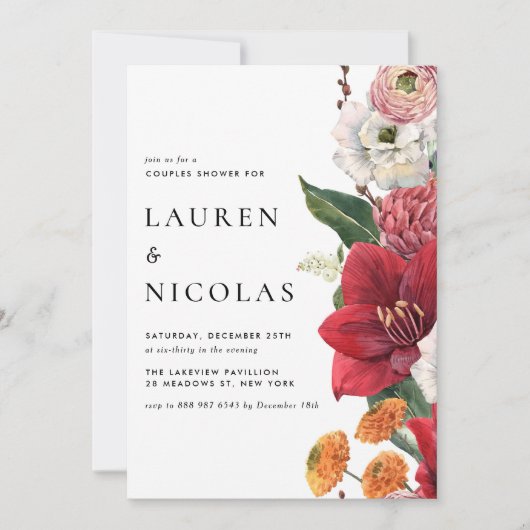 Waterverf Amaryllis Botanisch repetitiediner Kaart (Voorkant)