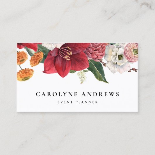 Waterverf Amaryllis en Chrysanthemum Floral Visitekaartje (Voorkant)