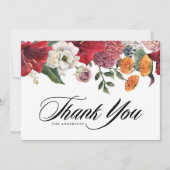 Waterverf Amaryllis en Mums Floral Wedding Bedankkaart (Voorkant)