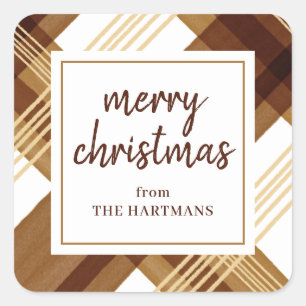 Waterverf Amber Goud Geruit Vrolijk Kerst Naam Vierkante Sticker