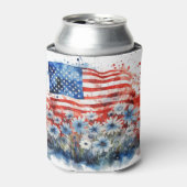Waterverf American Flag & Flowers Blikjeskoeler (Blikje Voorkant)