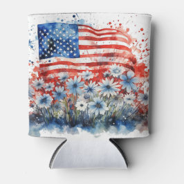 Waterverf American Flag & Flowers Blikjeskoeler
