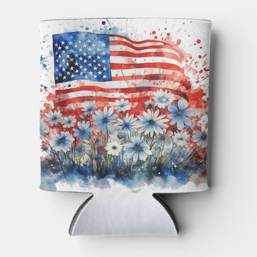 Waterverf American Flag & Flowers Blikjeskoeler (Voorkant)