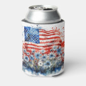 Waterverf American Flag & Flowers Blikjeskoeler (Blikje Achterkant)