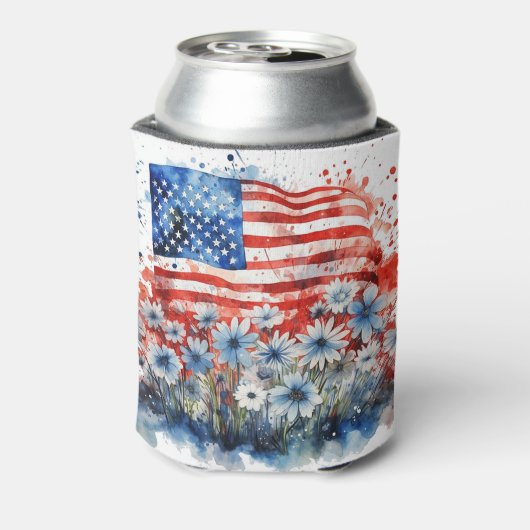Waterverf American Flag & Flowers Blikjeskoeler (Blikje Achterkant)