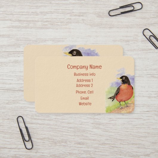 Waterverf American Robin Garden Bird art Visitekaartje (Voorkant / Achterkant in situ)