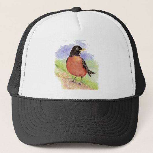 Waterverf American Robin Garden Bird Natuur Art Trucker Pet (Voorkant)