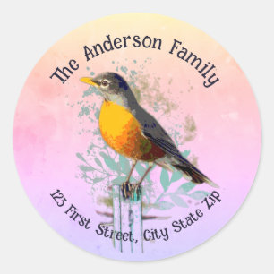 Waterverf American Robin Garden Bird Wildlife Art Ronde Sticker
