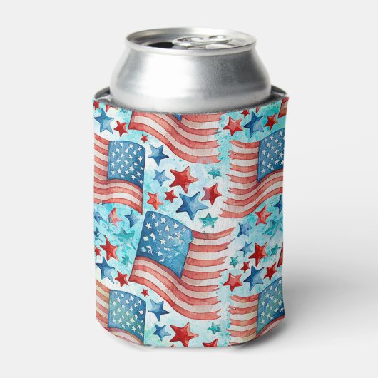Waterverf Amerikaans vlaggenpatroon Blikjeskoeler (Blikje Voorkant)