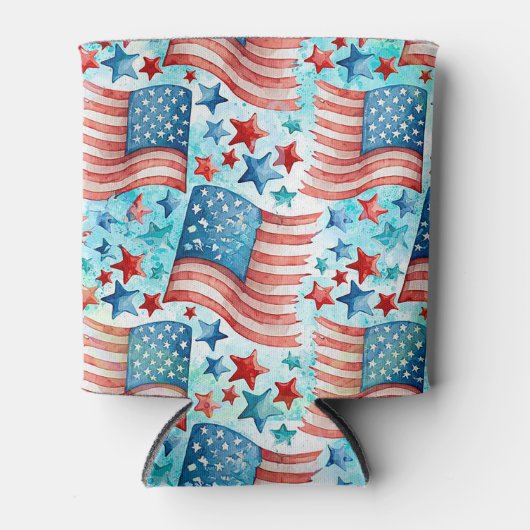 Waterverf Amerikaans vlaggenpatroon Blikjeskoeler (Voorkant)