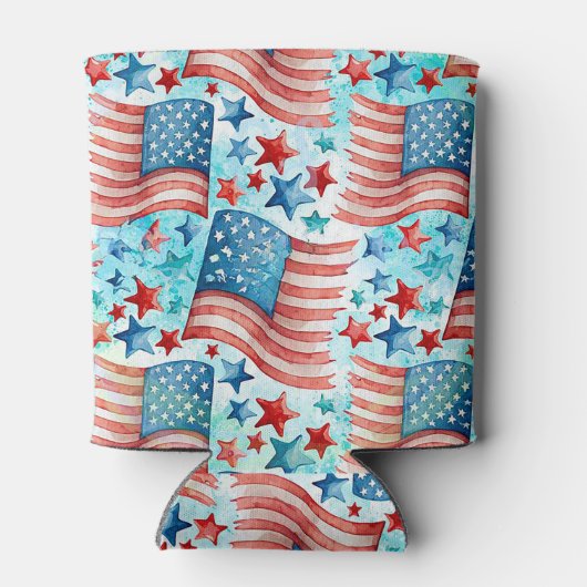 Waterverf Amerikaans vlaggenpatroon Blikjeskoeler (Achterkant)