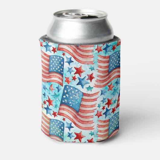 Waterverf Amerikaans vlaggenpatroon Blikjeskoeler (Blikje Achterkant)