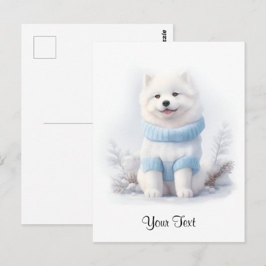 Waterverf Amerikaanse Eskimo Puppy Dog Gepersonali Briefkaart (Voorkant / Achterkant)