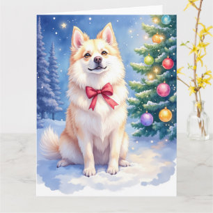 Waterverf Amerikaanse Eskimohond Glanzende Kerstmi Kaart
