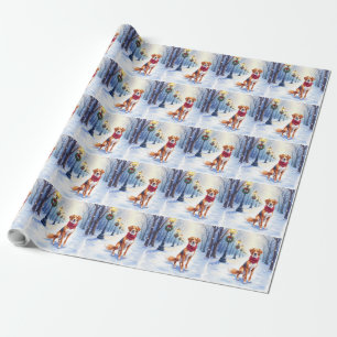 Waterverf Amerikaanse Foxhound Besneeuwde Lantaarn Cadeaupapier