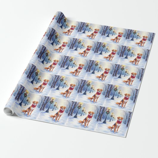 Waterverf Amerikaanse Foxhound Besneeuwde Lantaarn Cadeaupapier (Uitgerold)