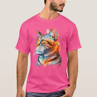 Waterverf Amerikaanse Korthaar Kat Kleurrijke Cat  T-shirt