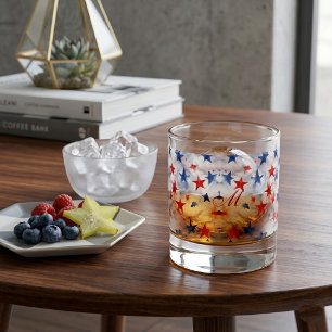 Waterverf Amerikaanse Patriottische Sterren Medley Whisky Glas