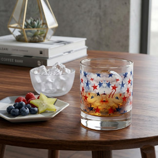 Waterverf Amerikaanse Patriottische Sterren Medley Whisky Glas