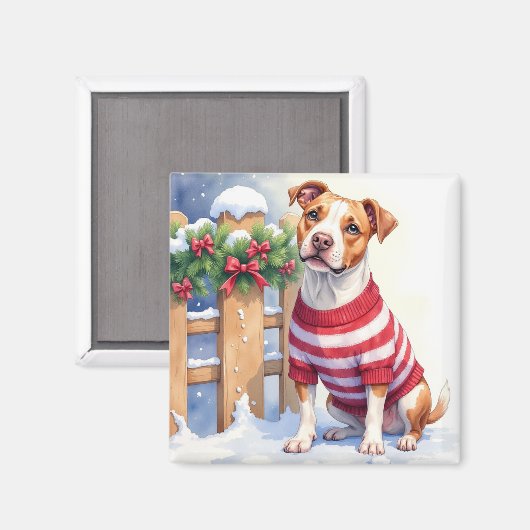Waterverf Amerikaanse Pit Bull Terrier Festive Magneet (Voorkant / Achterkant)