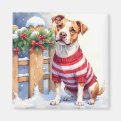 Waterverf Amerikaanse Pit Bull Terrier Festive Magneet (Voorkant)