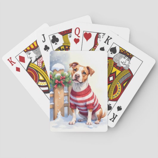 Waterverf Amerikaanse Pit Bull Terrier Festive Pokerkaarten (Achterkant)