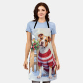 Waterverf Amerikaanse Pit Bull Terrier Festive Schort (Gedragen)