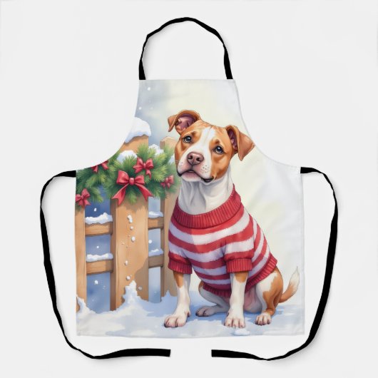 Waterverf Amerikaanse Pit Bull Terrier Festive Schort (Voorkant)