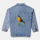 Waterverf Amerikaanse Robin Garden Bird Art Denim Jacket (Achterkant)
