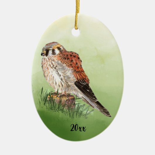 Waterverf-Amerikaanse torenvalk, Falcon Bird Hawk Keramisch Ornament (Voorkant)