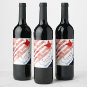 Waterverf Amerikaanse vlag en Rode Ster 4 juli Wijn Etiket (Flessen)