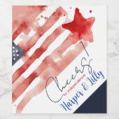 Waterverf Amerikaanse vlag en Rode Ster 4 juli Wijn Etiket (Enkel label)