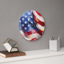 Waterverf Amerikaanse Vlag Grote Wandklok