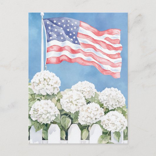 Waterverf Amerikaanse vlag hortensia's americana Briefkaart (Voorkant)