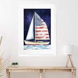 Waterverf Amerikaanse vlag onder de sterren Poster