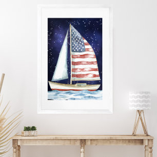 Waterverf Amerikaanse vlag onder de sterren Poster