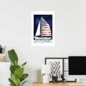 Waterverf Amerikaanse vlag onder de sterren Poster (Thuiskantoor)