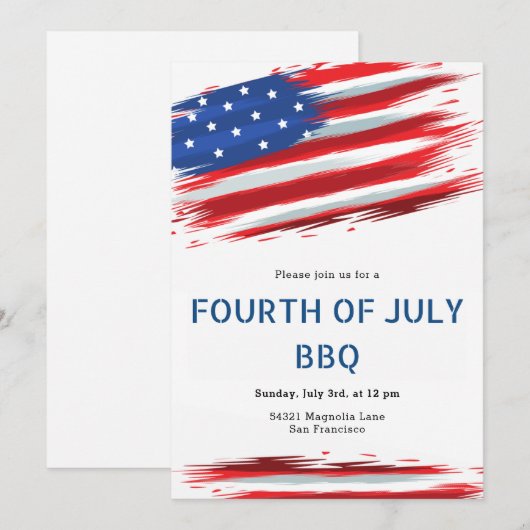 Waterverf - amerikaanse vlag op 4 juli save the date (Voorkant / Achterkant)