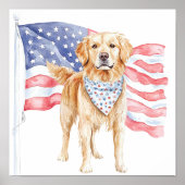 Waterverf Amerikaanse vlag Patriotisch hondenplein Poster (Voorkant)